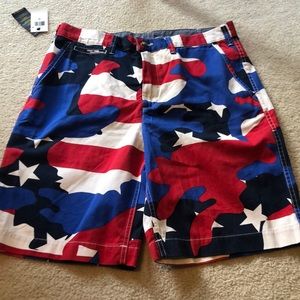 Polo Ralph Lauren shorts. Red white and blue camo.